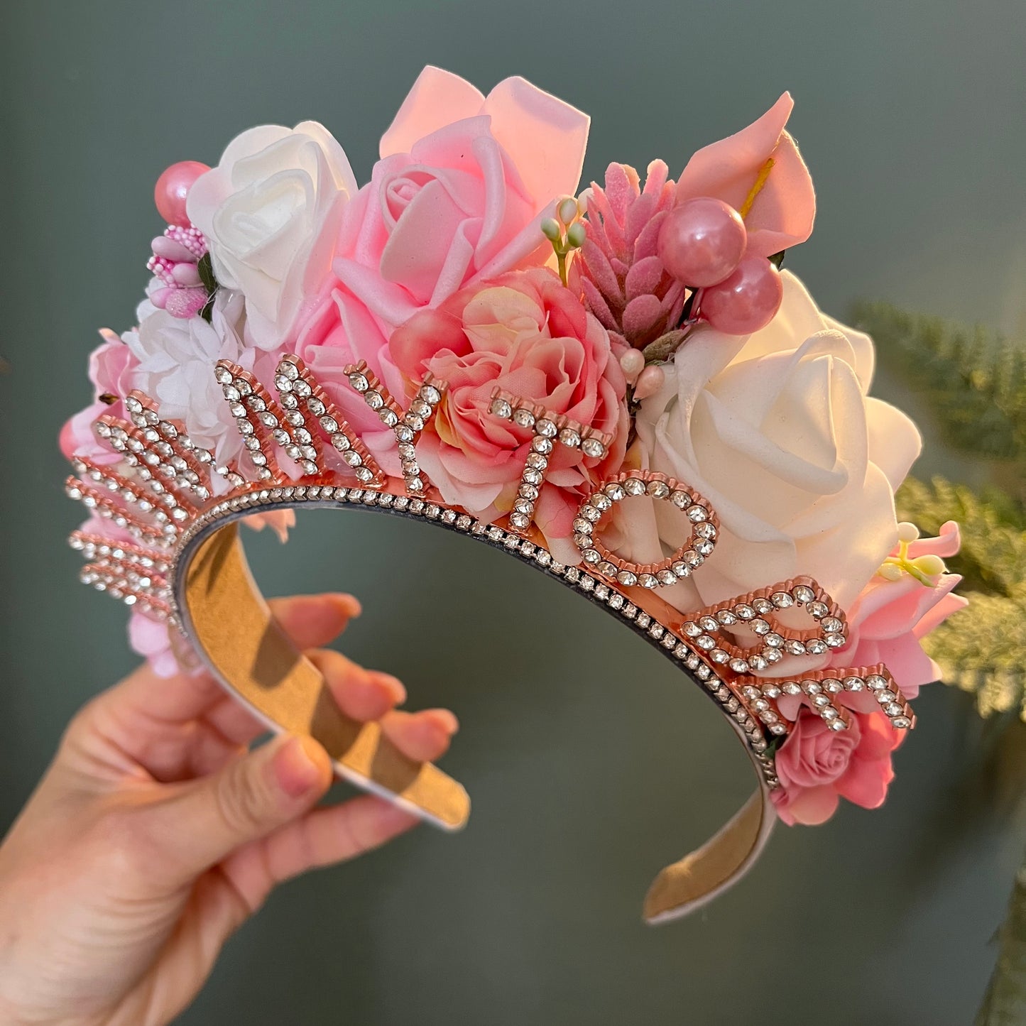 Pink & White Floral Mummy-to-be Headband