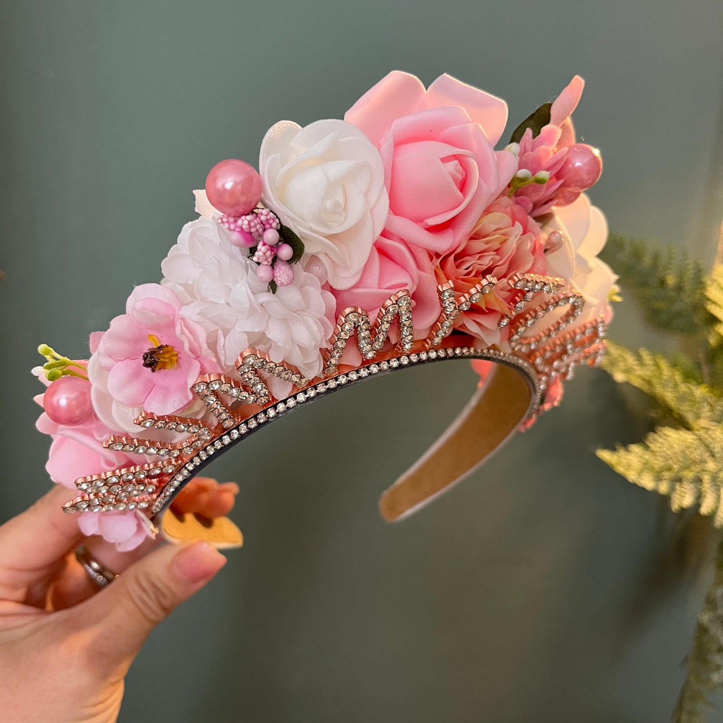 Pink & White Floral Mummy-to-be Headband