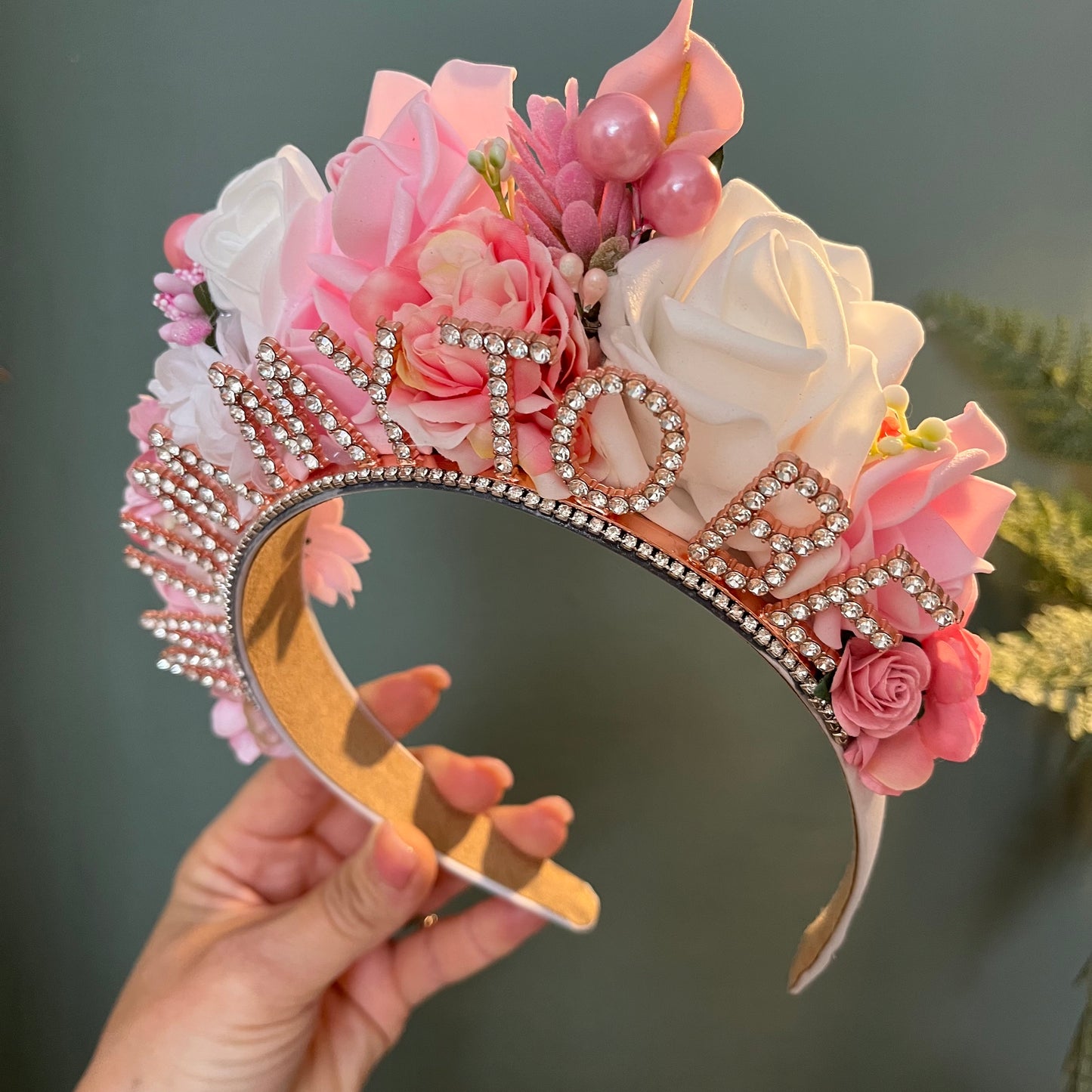 Pink & White Floral Mummy-to-be Headband