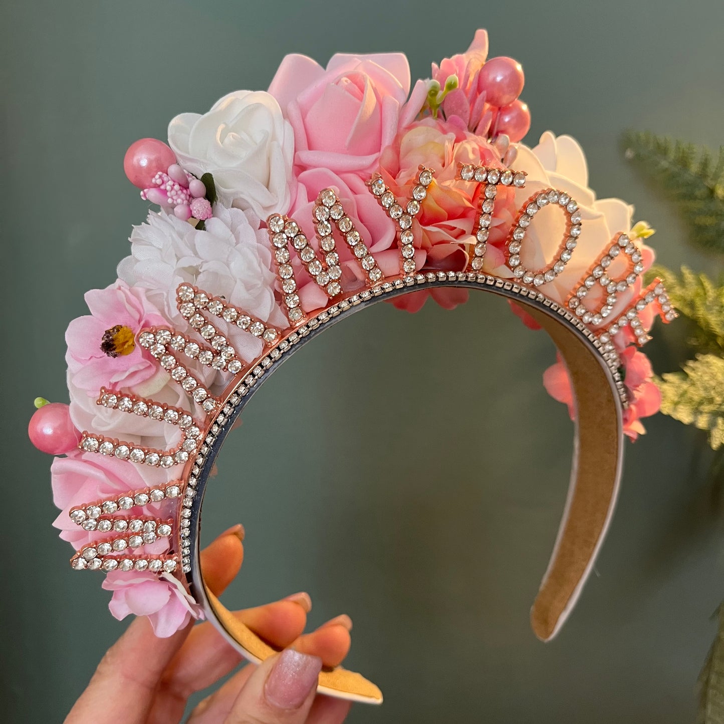Pink & White Floral Mummy-to-be Headband